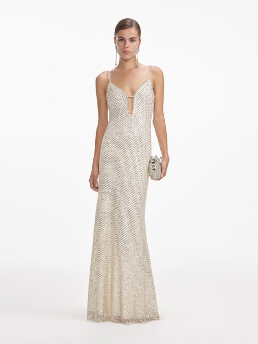 Self-portrait Square Rhinestone Fishnet Maxi Dress